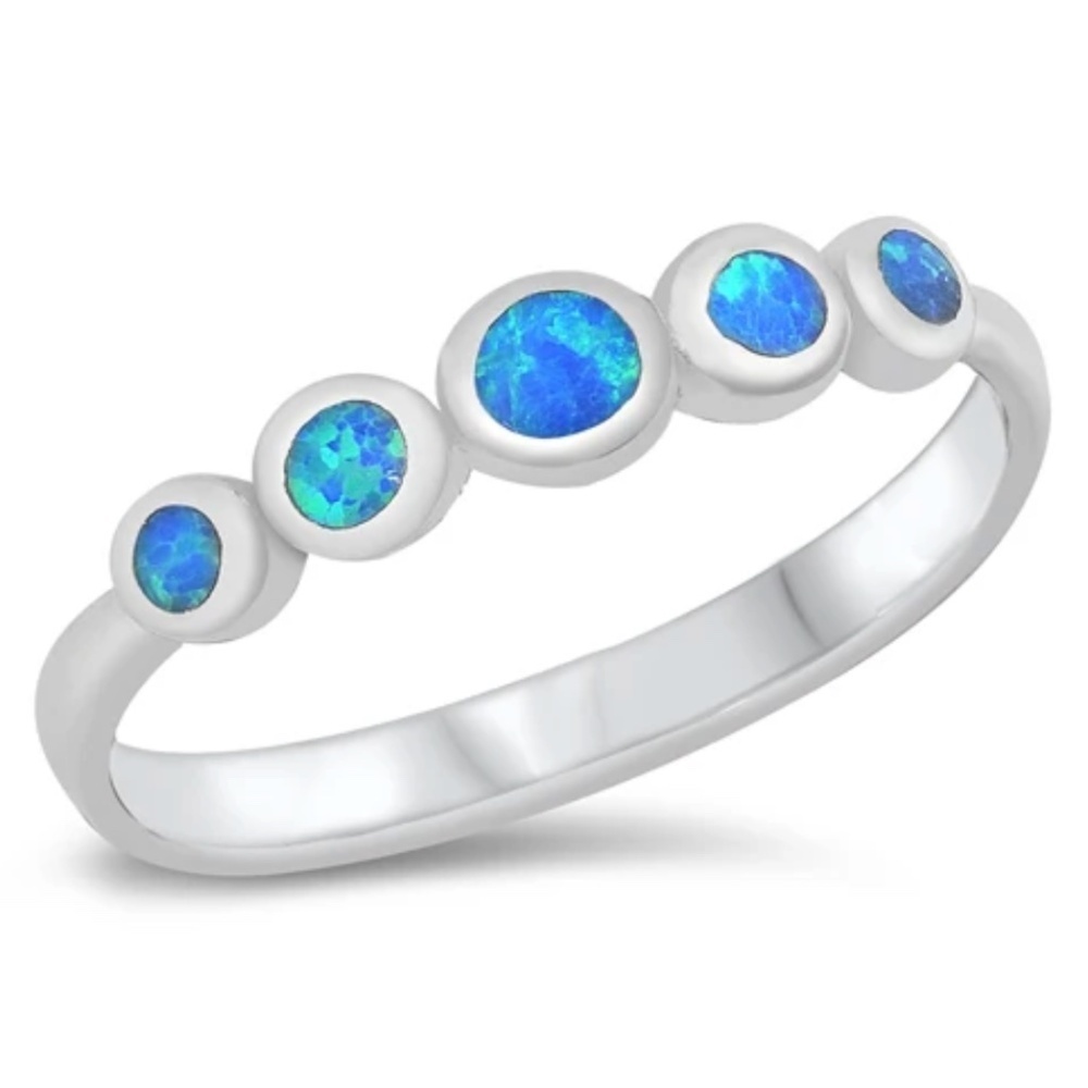 Sterling Silver Ring – Blue Lab Opal Circles Band (Size 8)